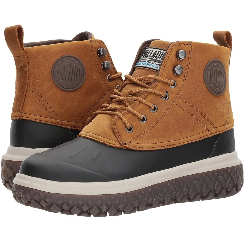 PALLADIUM Men’s Duck Boot Tan/Black, 11, Durable Waterproof Outdoor Hiking